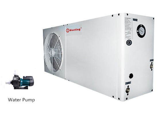 Air Source Household Heat Pump 7KW Coated Metal Works With Water Pump Residential Heat Pump Systems